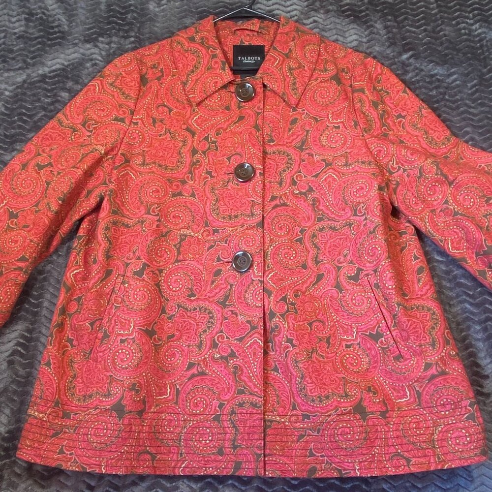 Talbots Paisley Print Button Front Jacket Blazer Red/Brown Womens size XL